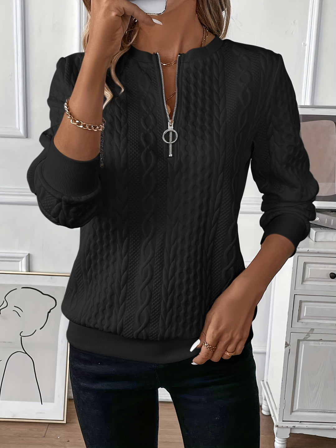 Emma | Women zip-up cable knit sweater